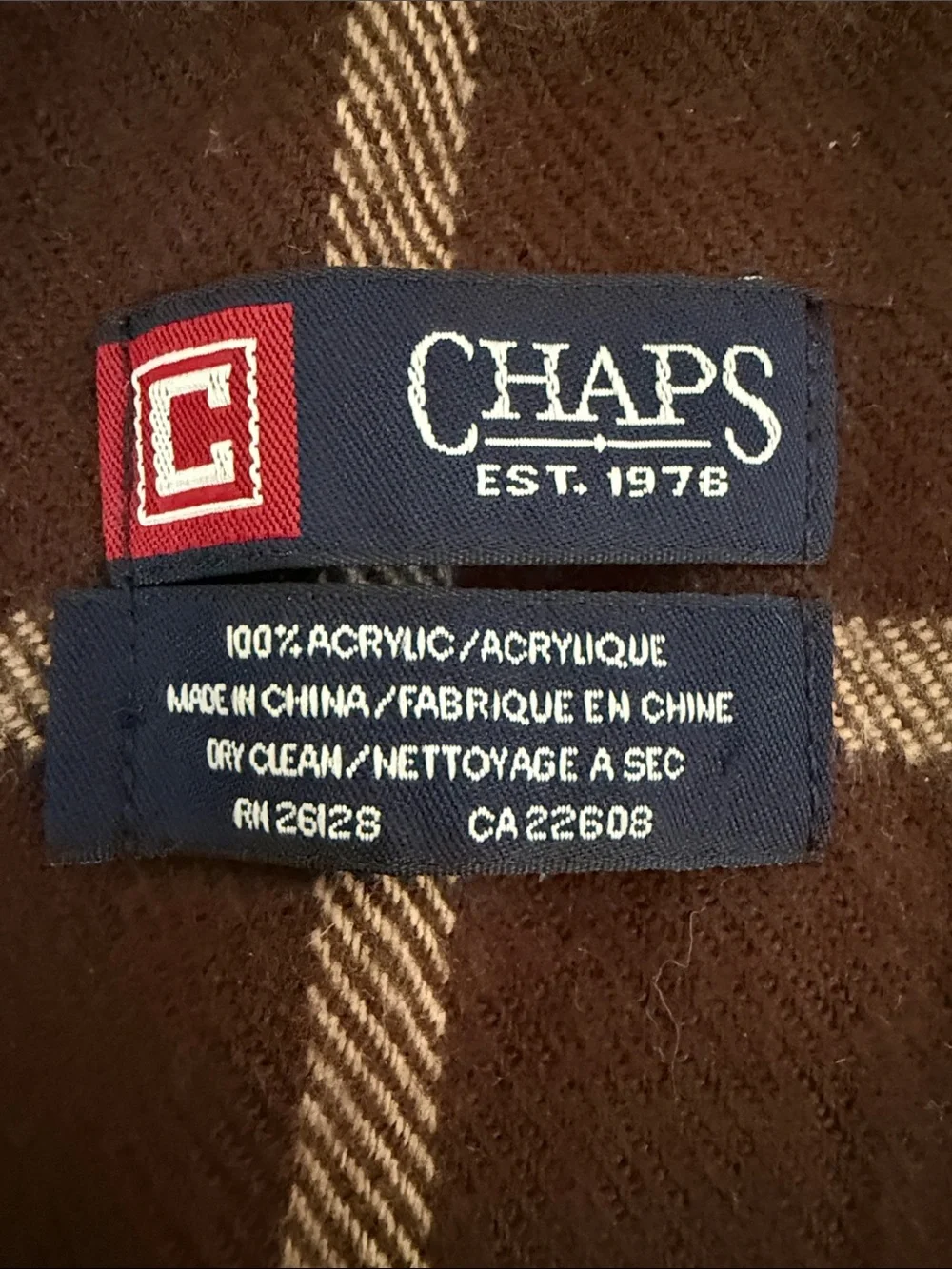 Chaps Brown and Tan Plaid Fringe Scarf